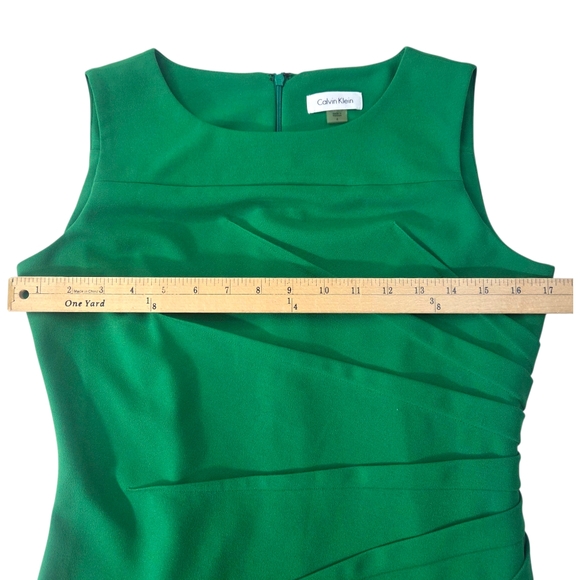 Calvin Klein Career Sheath Dress Womens 6 Green Sleeveless Knee Length Pleated - Picture 7 of 9